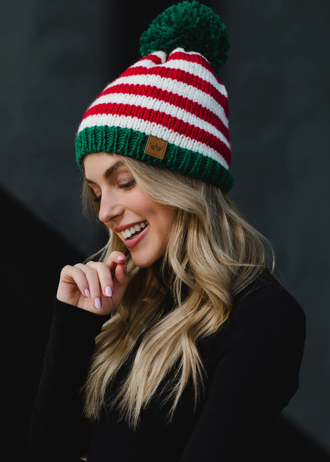 Candy Cane Pom Beanie