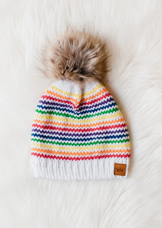 Multi Rainbow Pom Beanie