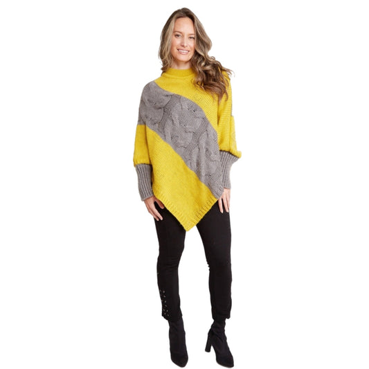 Poncho Sweater in Mustard & Grey