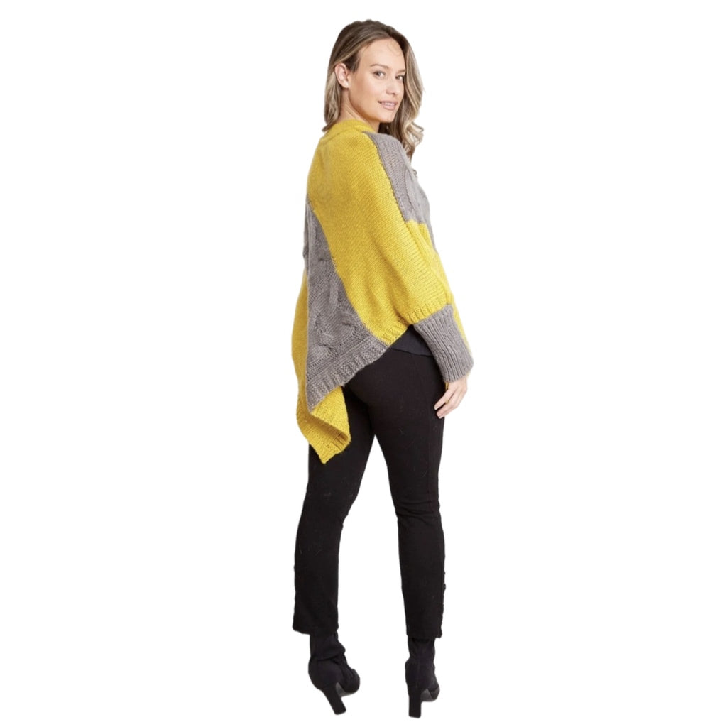 Poncho Sweater in Mustard & Grey