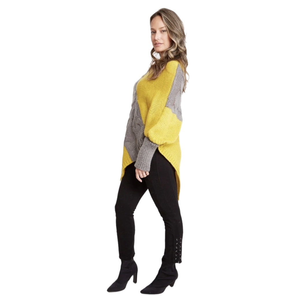 Poncho Sweater in Mustard & Grey