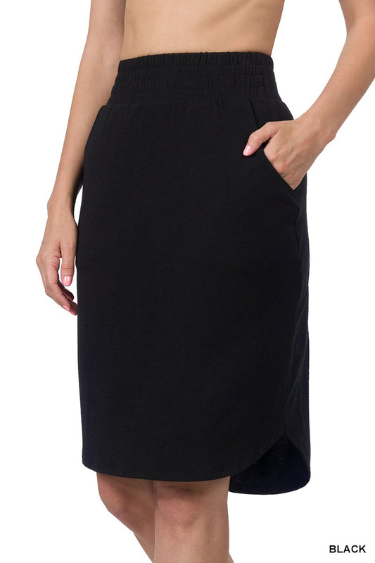 Pull On Tulip Hem Skirt in Black