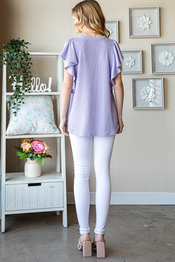 Ruffle Sleeve Solid Top in Lavender