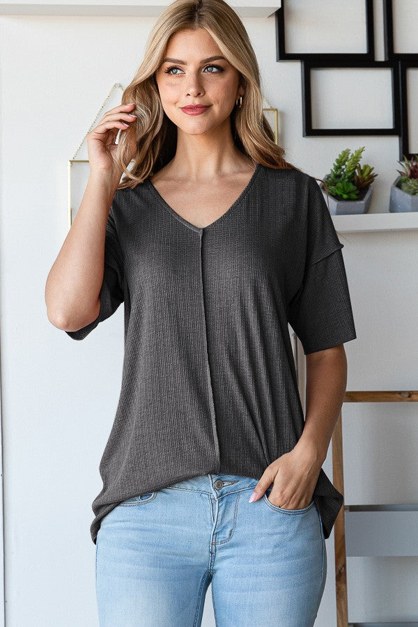 Oversized Ribbed Top in Grey