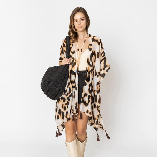 Animal Print Kimono in Beige