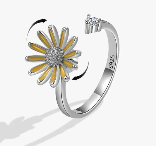 Fidget Ring - Yellow Flower w/Stone