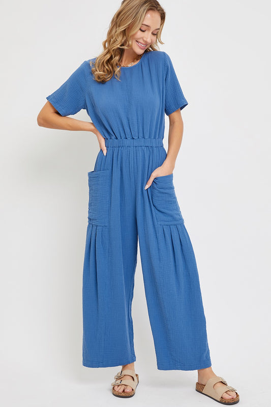 Cotton Gauze Jumpsuit in Indigo