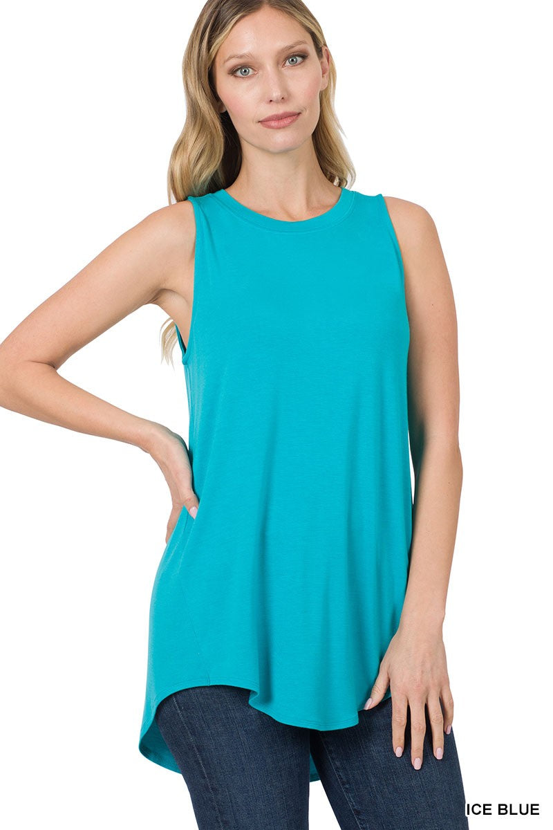Luxe Rayon Round Neck Hi-Low Tank in Turquoise