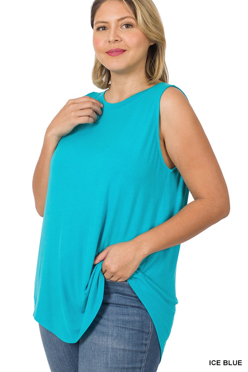 Luxe Rayon Round Neck Hi-Low Tank in Turquoise