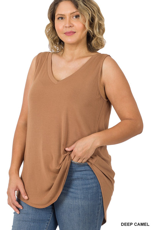 Modal V-Neck Hi-Low Tank in Deep Camel