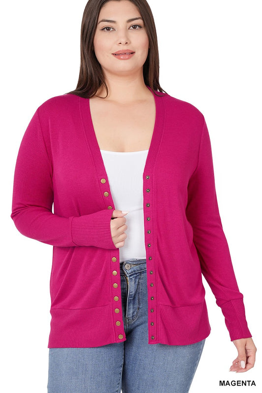 Snap Front Cardigan in Magenta