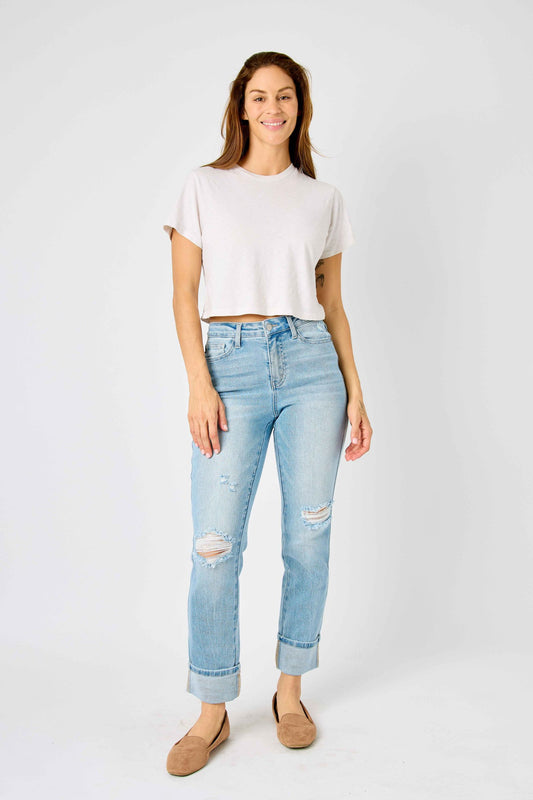 Judy Blue Mid Rise Star Pocket Boyfriend Denim