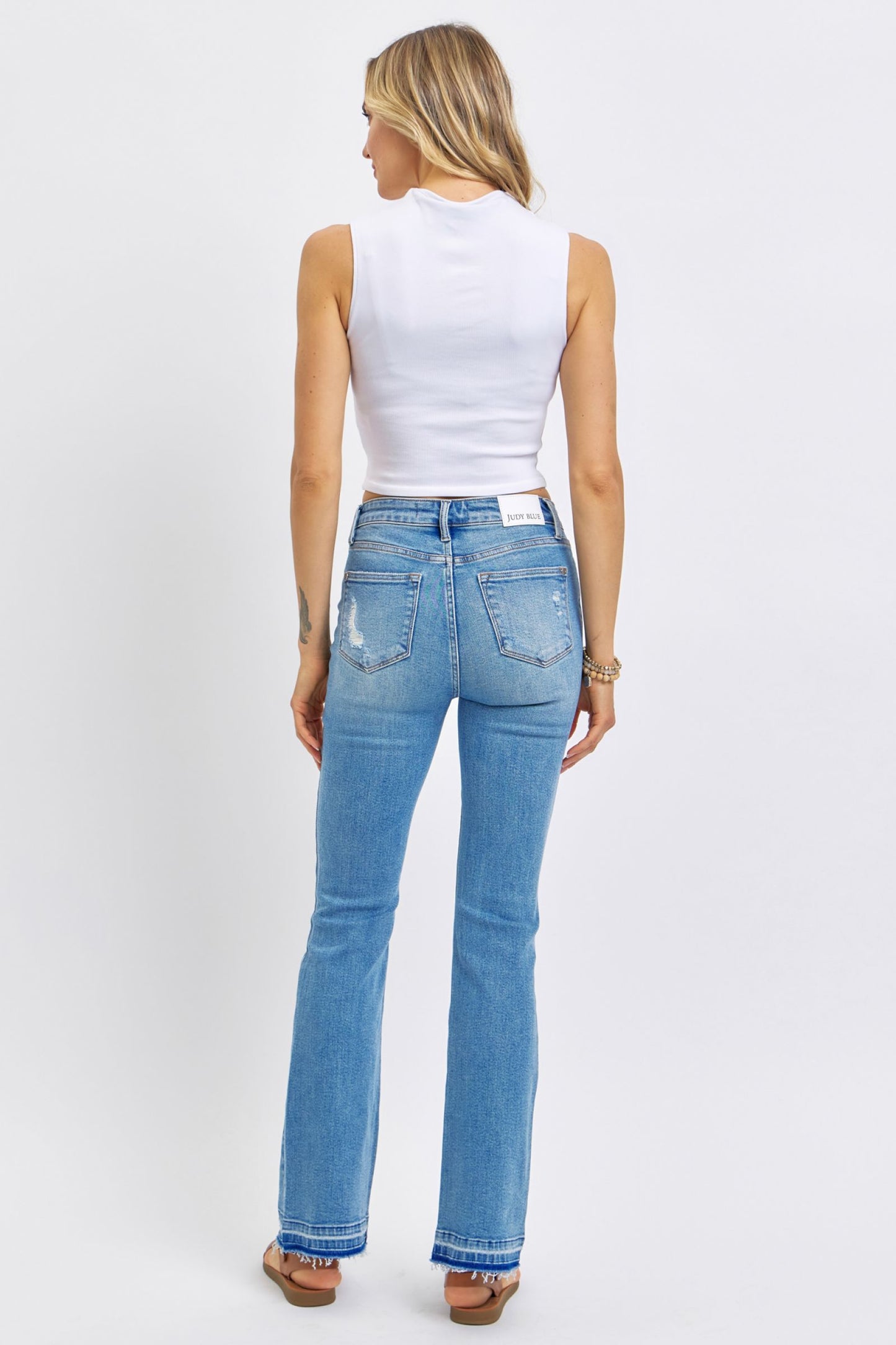 Judy Blue Mid Rise Destroy & Release Hem Bootcut Denim