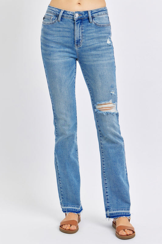 Judy Blue Mid Rise Destroy & Release Hem Bootcut Denim