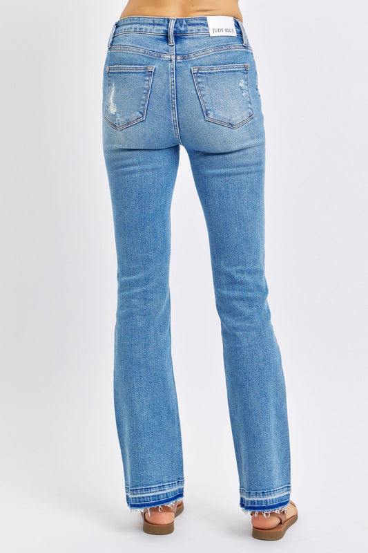 Judy Blue Mid Rise Destroy & Release Hem Bootcut Denim