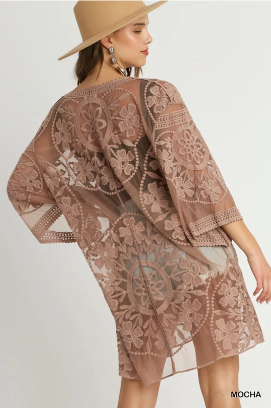 Floral Lace Front Tie Kimono