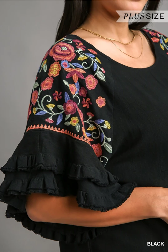 Floral Embroidered Sleeve Top