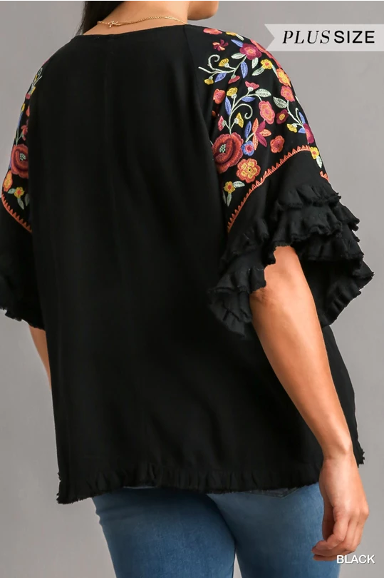 Floral Embroidered Sleeve Top