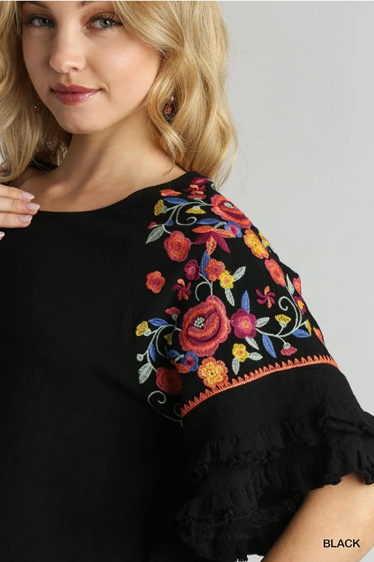 Floral Embroidered Sleeve Top