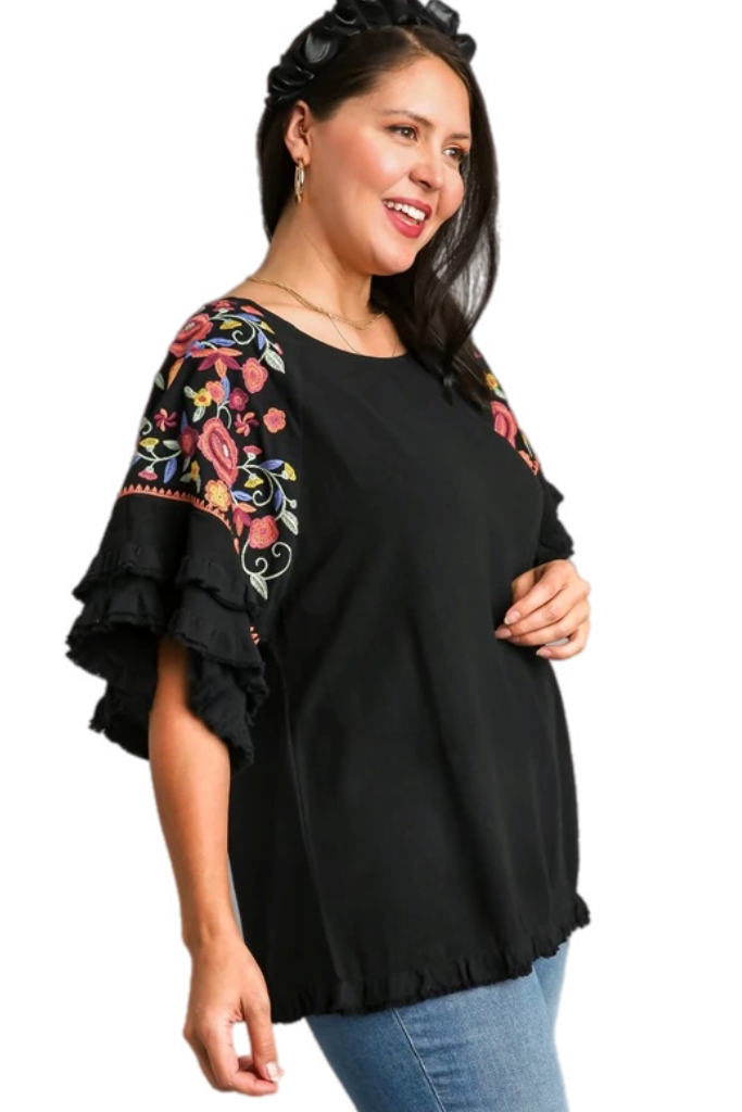 Floral Embroidered Sleeve Top