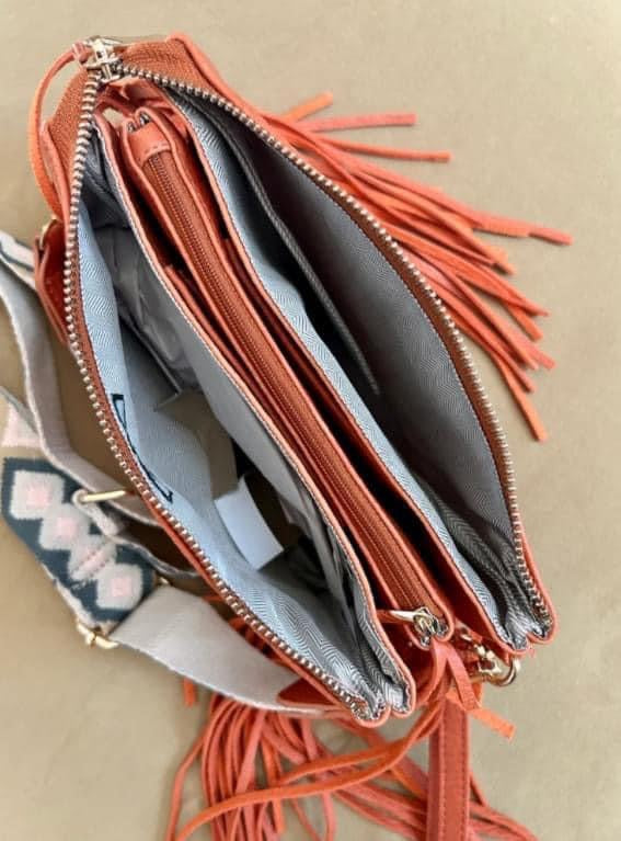 Fringe Organizer Cross Body Handbag