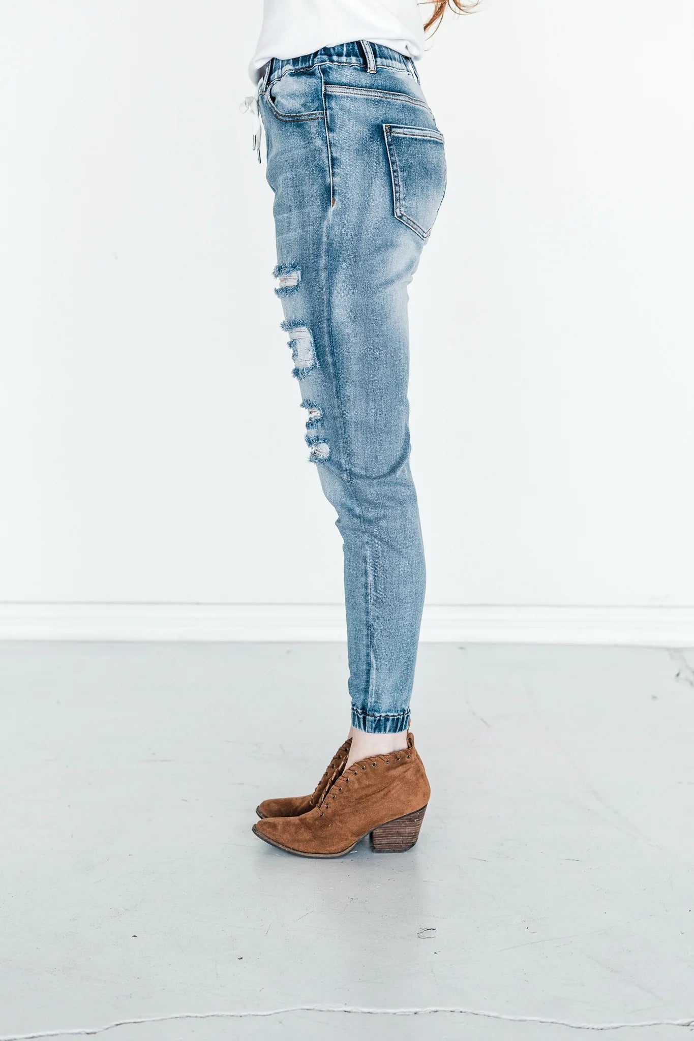 Distressed Cotton Blend Jogger Pants