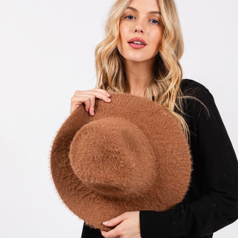 Fuzzy Panama Hat in Camel