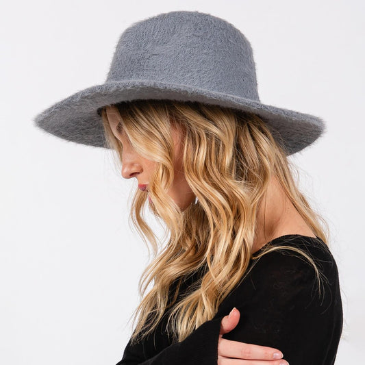 Fuzzy Panama Hat in Grey