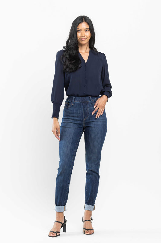 Judy Blue High Waist Pull On Slim Straight Denim