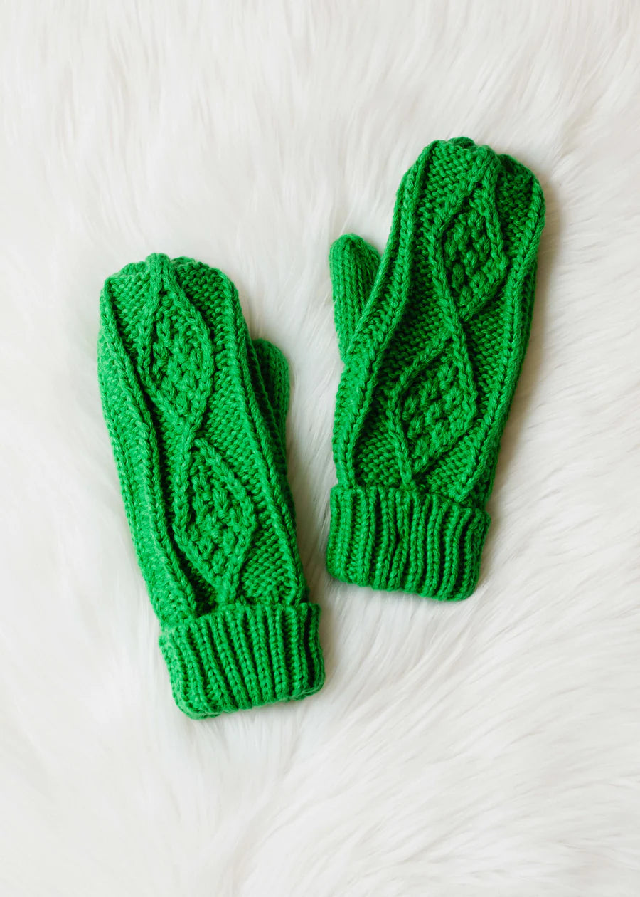 Cable Mittens Kelly Green