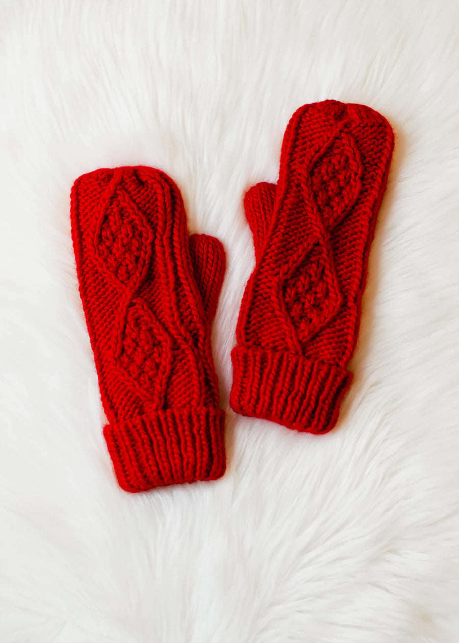 Cable Mittens Red