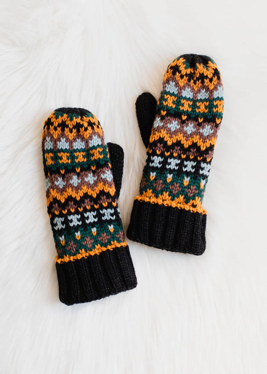 Cable Mittens Black Multi