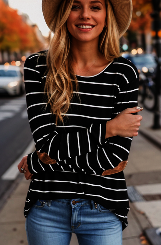 Striped Elbow Patch Top