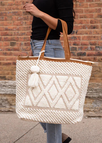 Woven Overnighter Bag Cream