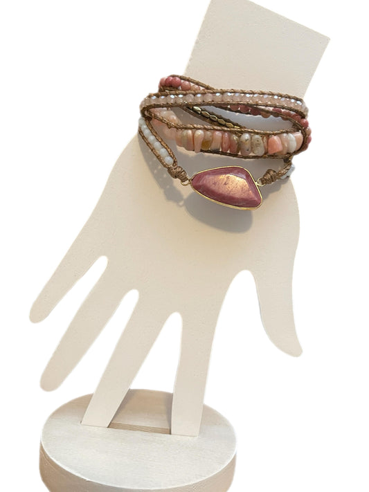 Natural Stone Wrap Bracelet Pink Jasper