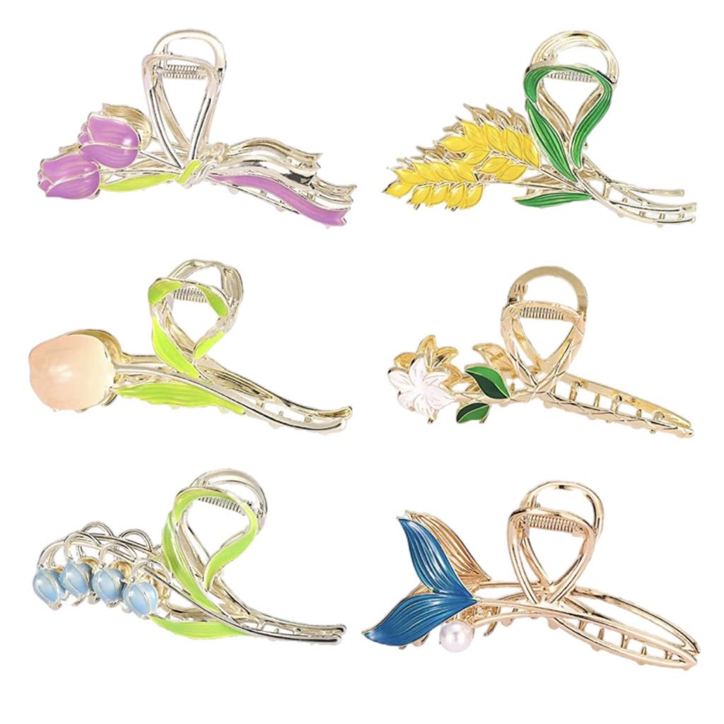 Floral Themed Metal Hair Clips