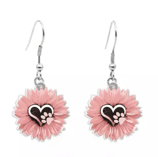 Pink Sunflower Paw Earrings