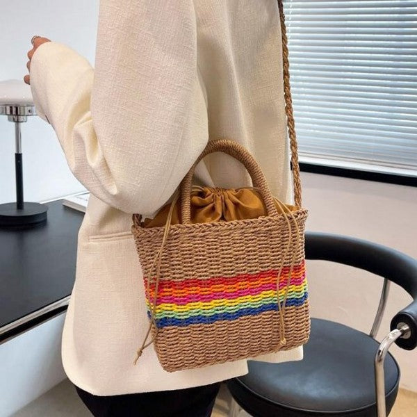 Straw Woven Rainbow Crossbody Bag