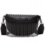 Studded Chain Fringe Belt Bag/Cross Body Black