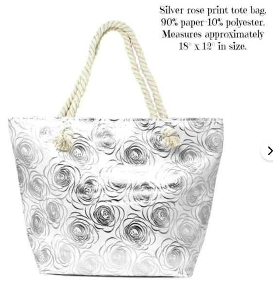 Silver Foil Rose Tote Bag