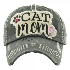Cat Mom Paw Distressed Baseball Hat