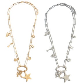Chain Link Star & Moon Charm Necklace