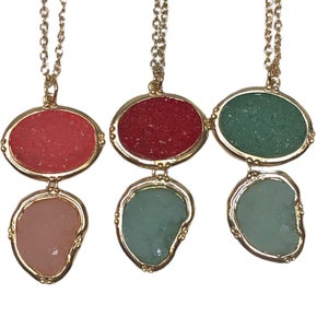 Double Drop Druzy Pendant Necklace