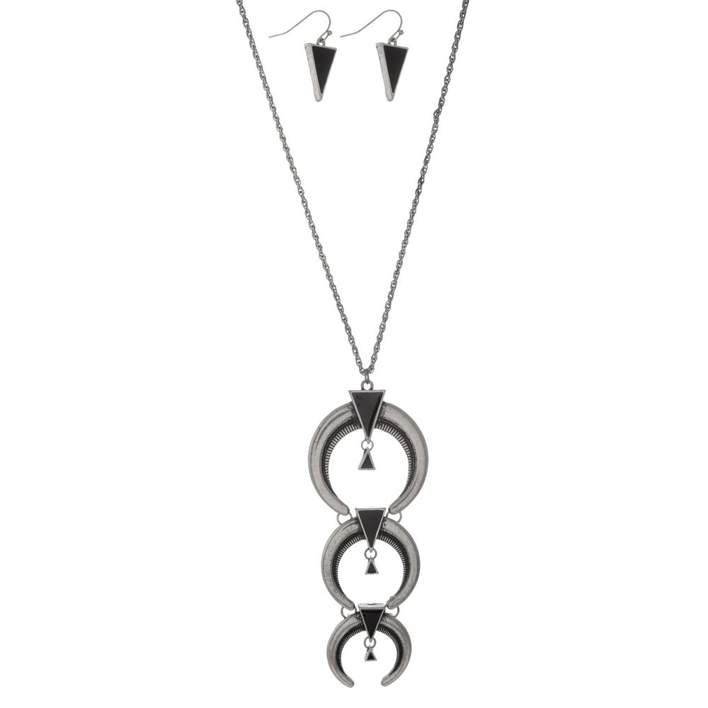 Triple Crescent Pendant Necklace Set