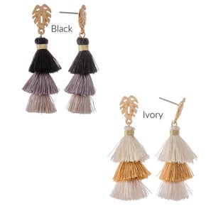 Three Tone Tassel Palm Leaf Earring