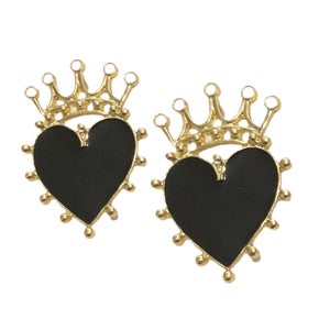 Black Enamel Crown Heart Earring