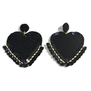 Seed Bead With Fringe Heart Earring