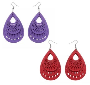 Triple Teardrop Wood Cutout Earring