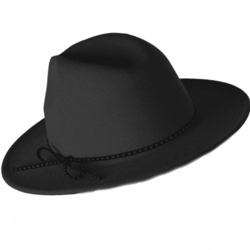 Black Felt Panama Hat with Studded Leather Band