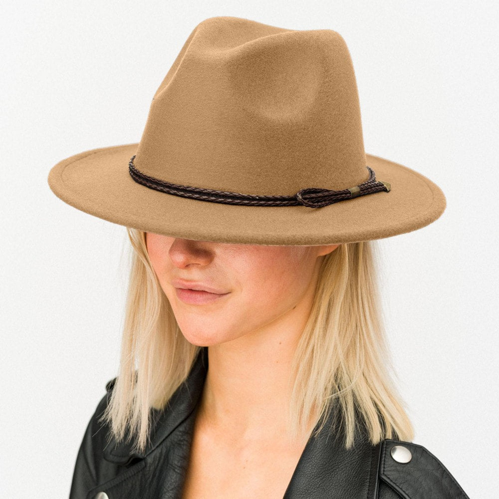 Felt Wide Brim Hat in Camel